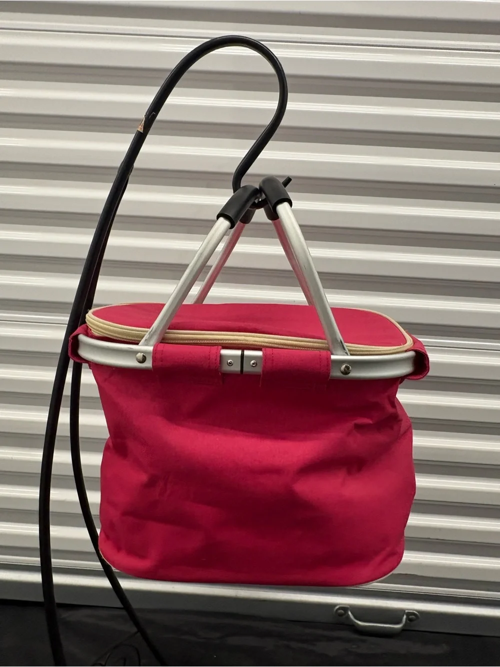 Pink Collapsible Tote Cooler Basket with Aluminum Frame